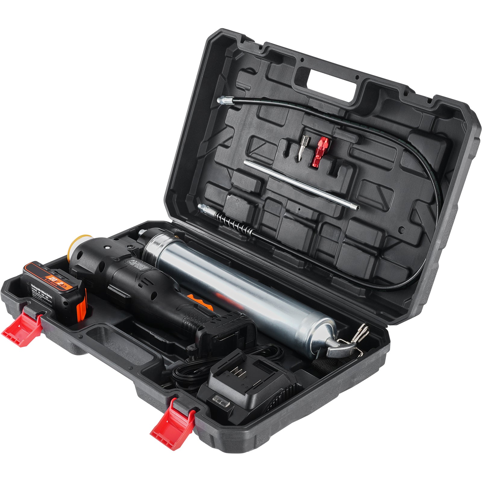 Cordless Grease Gun, 20-Volt, 10,000 PSI, 39" Long Hose, Electric Grease Gun Kit Professional High Pressure Battery Powered Grease Gun with Carrying Case, Battery and Charger Included, Black