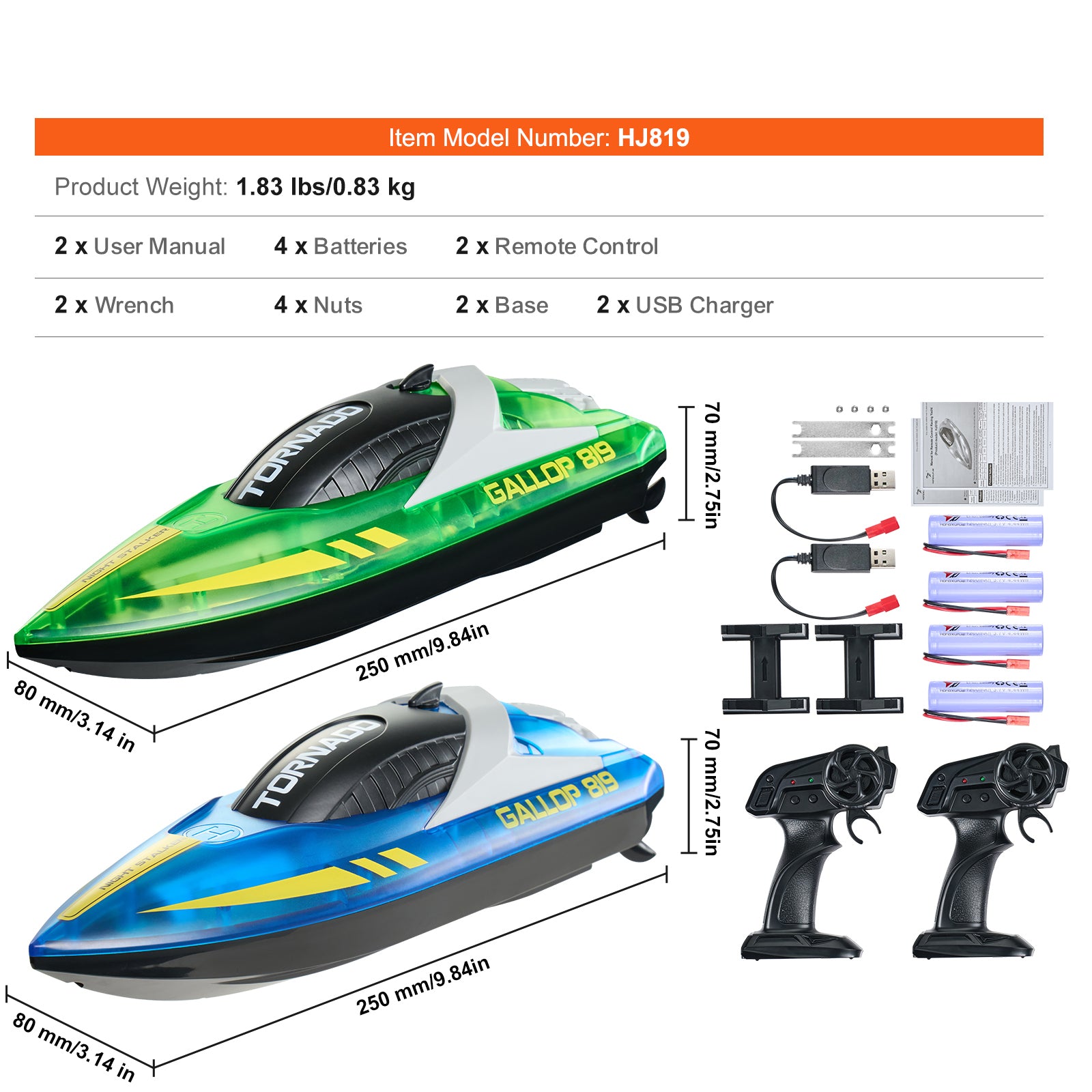Christmas gifts! 2 PCS RC Boat 2.4 GHz Remote Control Racing Boat 12 km/h Kids Adults Gift
