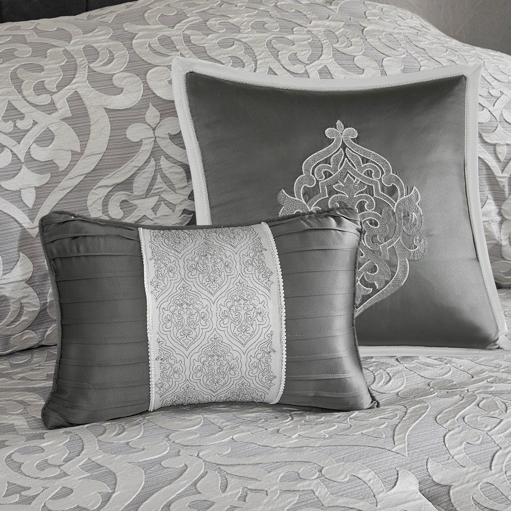 8 Piece Jacquard Comforter Set Silver/Silver Queen