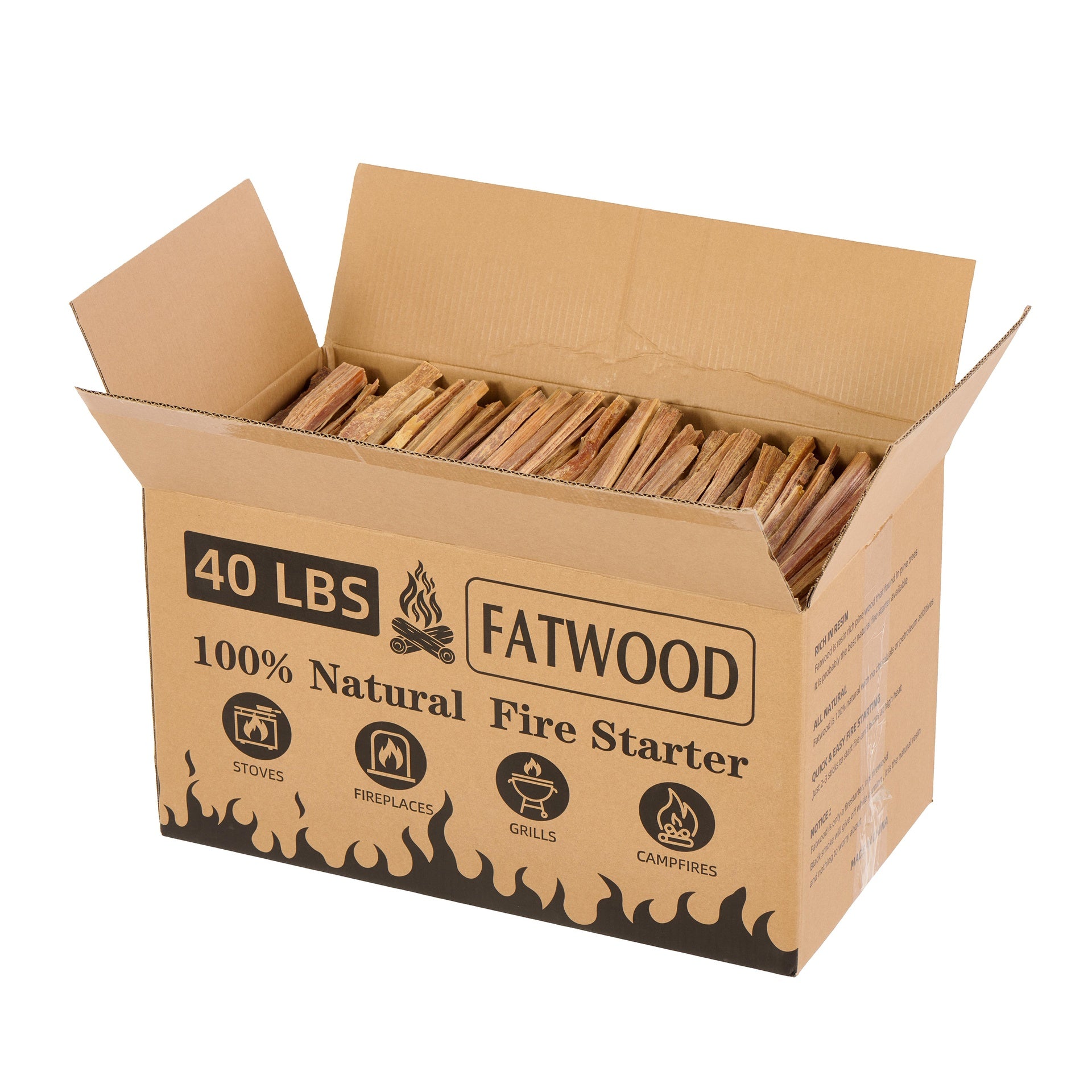 40 Lbs Fatwood Fire Starter Sticks, 100% Natural Kindling wood, Pine Firewood Firestarter for Campfire, Stove, Fireplace, Bonfires, Grill