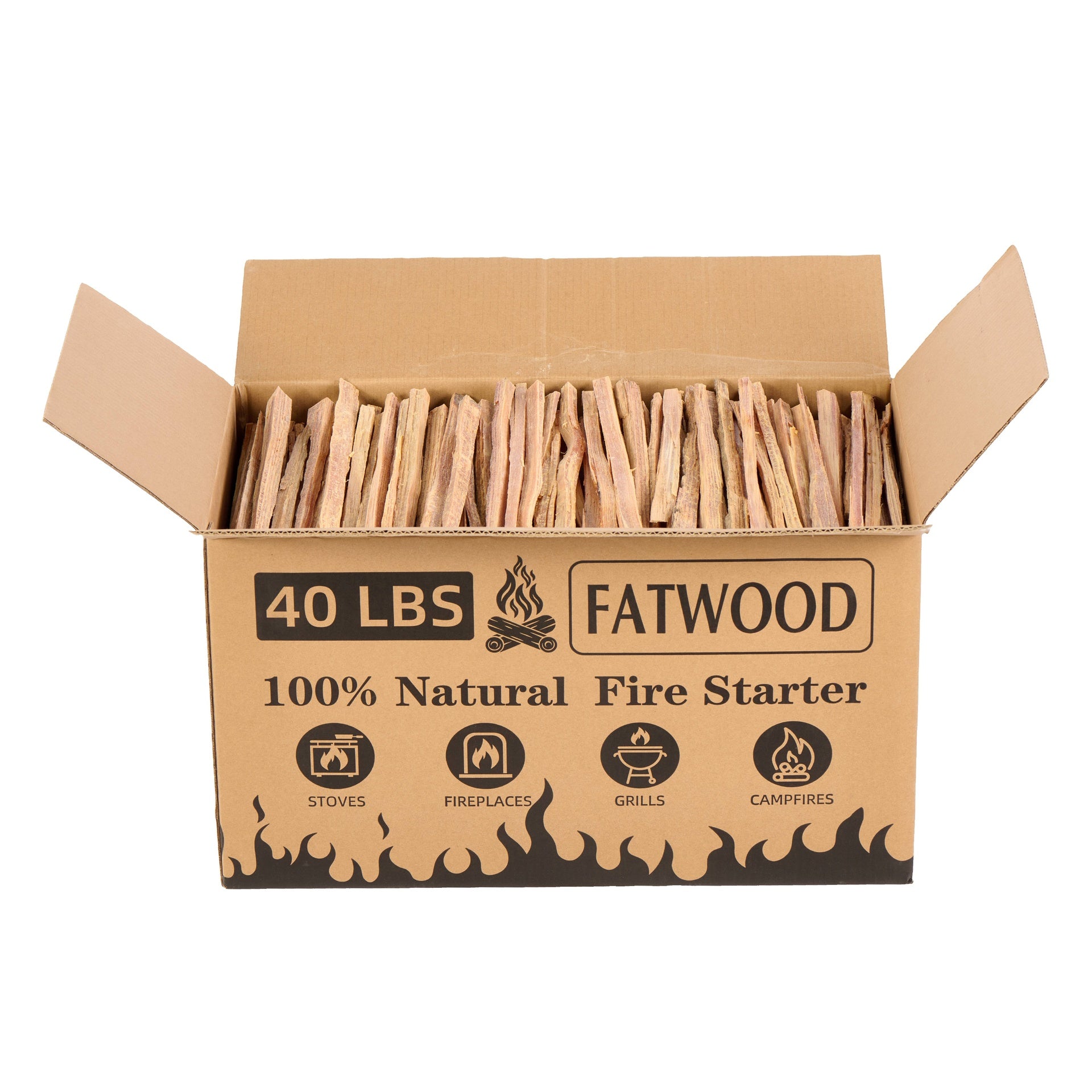 40 Lbs Fatwood Fire Starter Sticks, 100% Natural Kindling wood, Pine Firewood Firestarter for Campfire, Stove, Fireplace, Bonfires, Grill