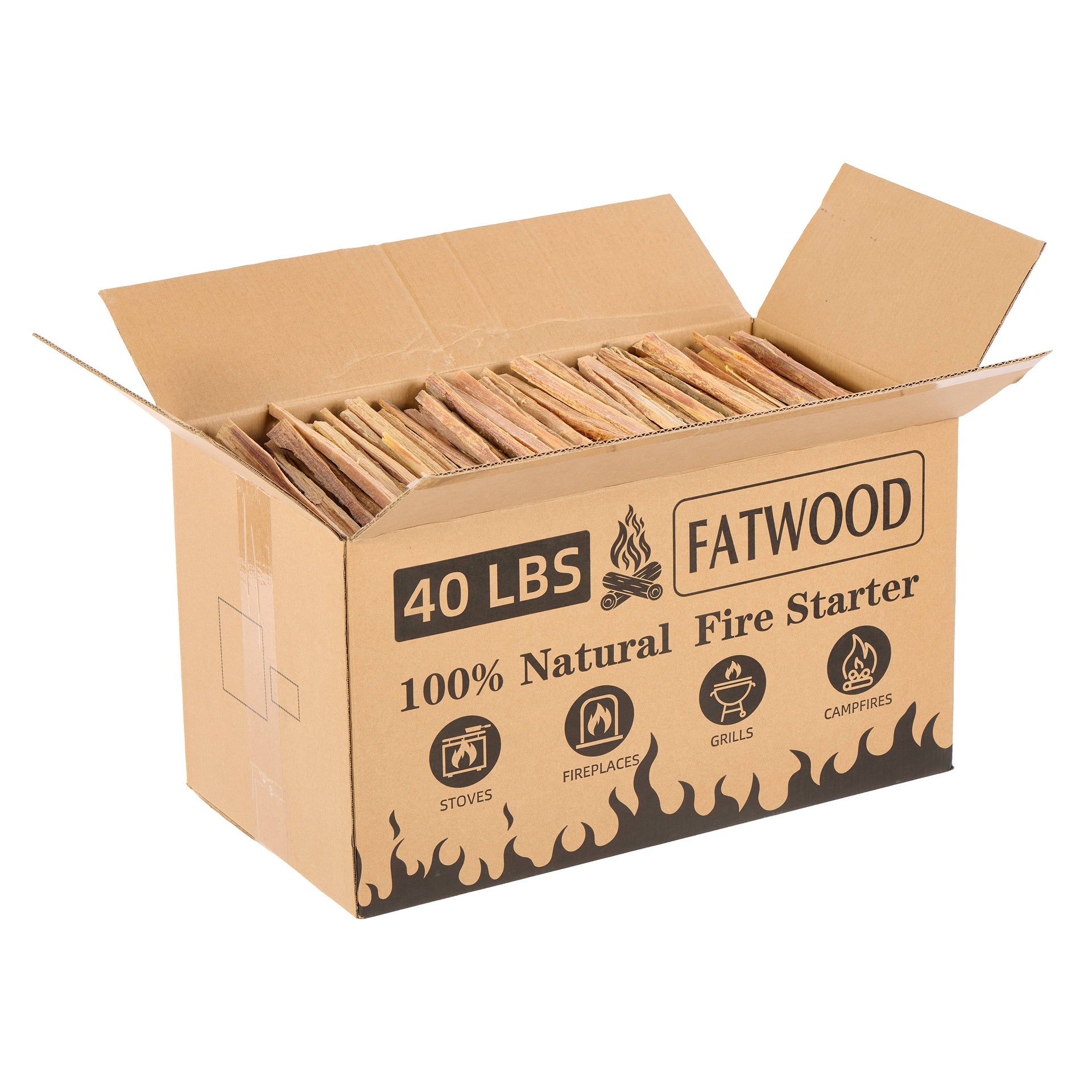 40 Lbs Fatwood Fire Starter Sticks, 100% Natural Kindling wood, Pine Firewood Firestarter for Campfire, Stove, Fireplace, Bonfires, Grill