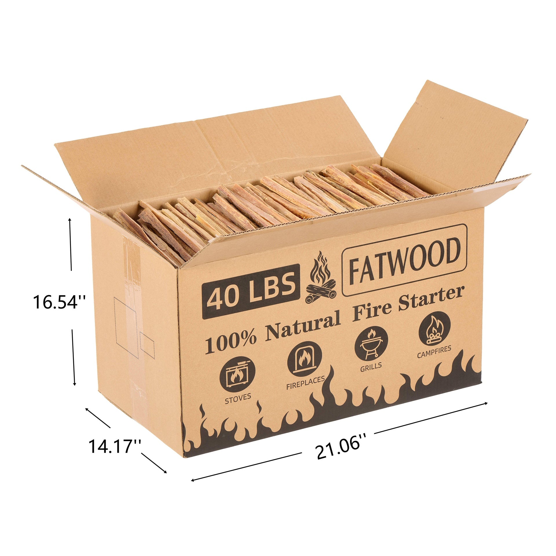 40 Lbs Fatwood Fire Starter Sticks, 100% Natural Kindling wood, Pine Firewood Firestarter for Campfire, Stove, Fireplace, Bonfires, Grill