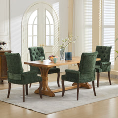 Upholstered Chenille Fabric Accent Dining Chair, Curved Solid Wood Legs, Elegant Tufted Club Dining Room Kitchen Room Arm Dining Chair, Single Pack,Olive Green,SW1895OL