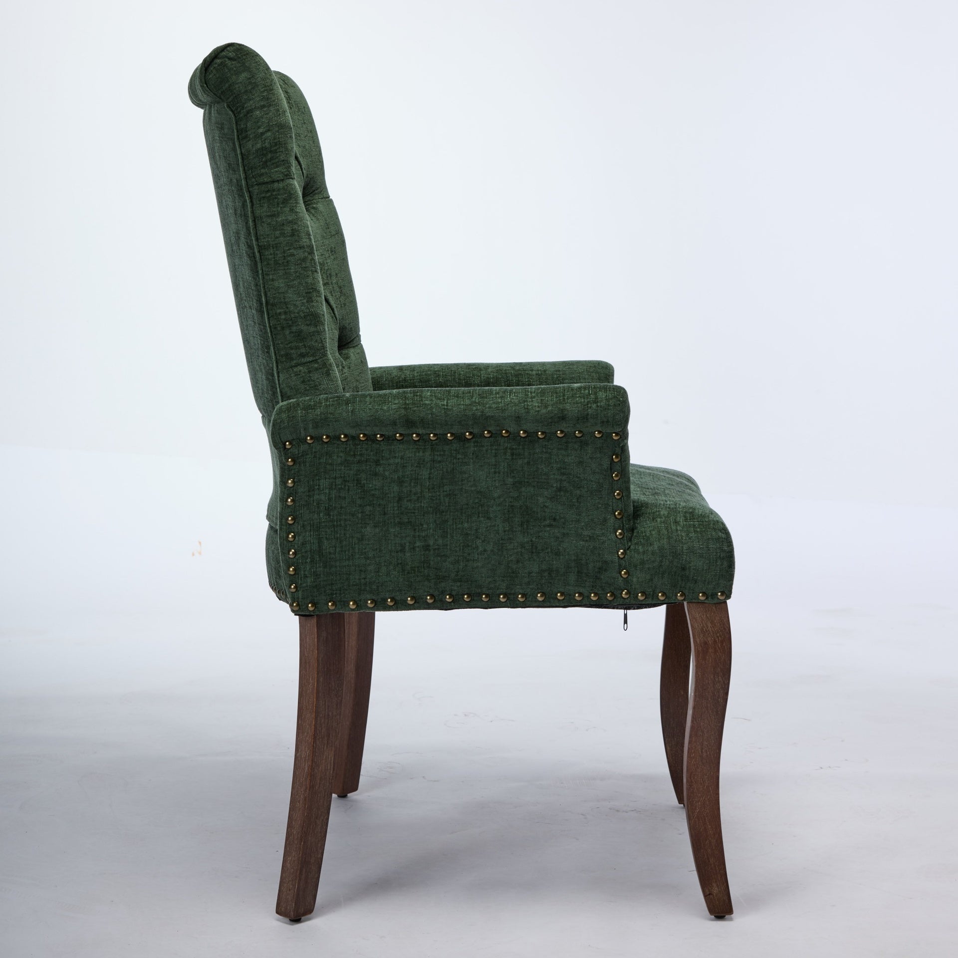 Upholstered Chenille Fabric Accent Dining Chair, Curved Solid Wood Legs, Elegant Tufted Club Dining Room Kitchen Room Arm Dining Chair, Single Pack,Olive Green,SW1895OL