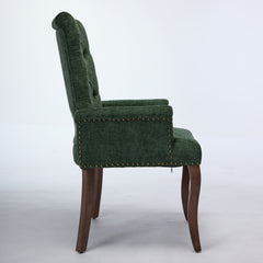 Upholstered Chenille Fabric Accent Dining Chair, Curved Solid Wood Legs, Elegant Tufted Club Dining Room Kitchen Room Arm Dining Chair, Single Pack,Olive Green,SW1895OL