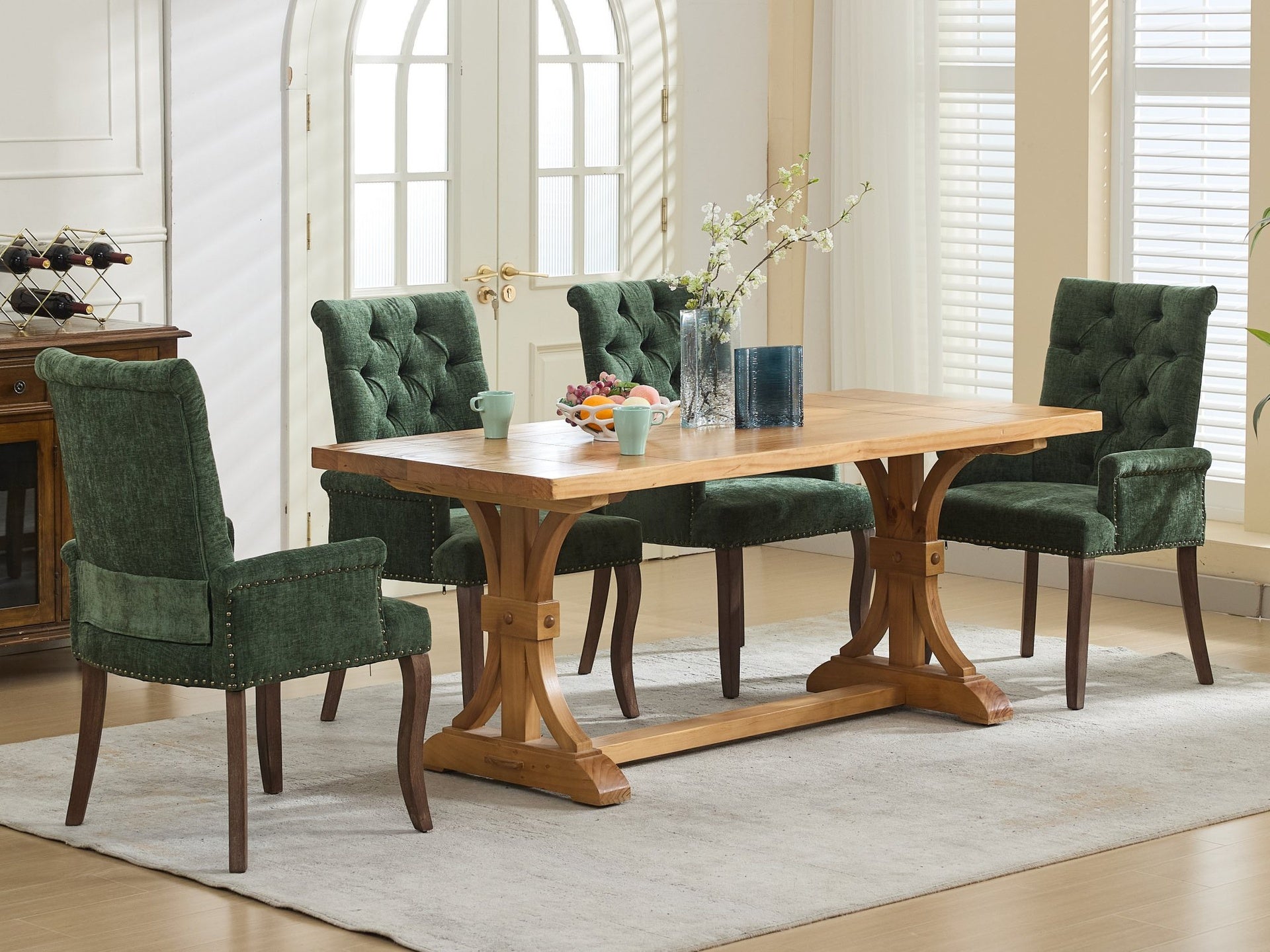 Upholstered Chenille Fabric Accent Dining Chair, Curved Solid Wood Legs, Elegant Tufted Club Dining Room Kitchen Room Arm Dining Chair, Single Pack,Olive Green,SW1895OL