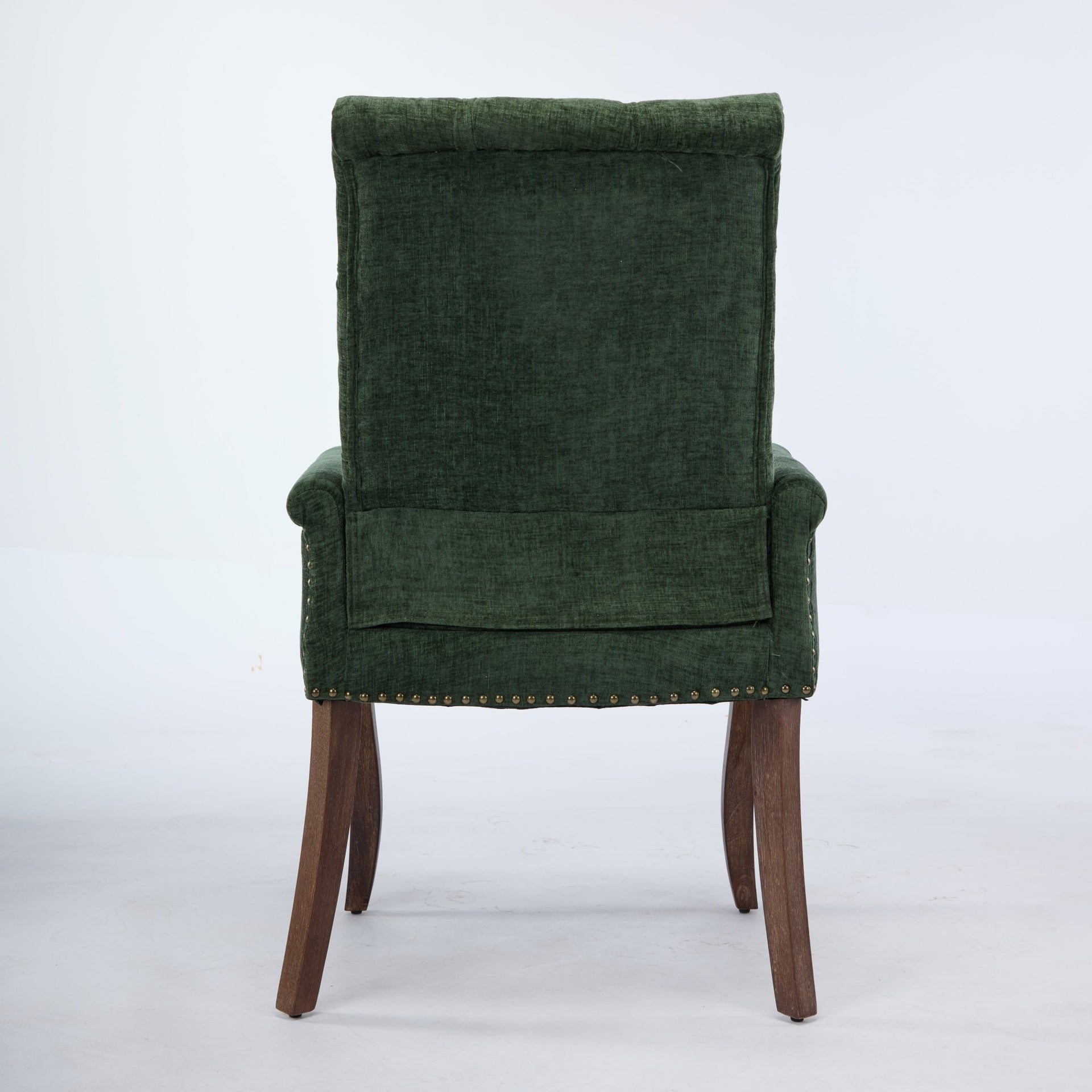 Upholstered Chenille Fabric Accent Dining Chair, Curved Solid Wood Legs, Elegant Tufted Club Dining Room Kitchen Room Arm Dining Chair, Single Pack,Olive Green,SW1895OL