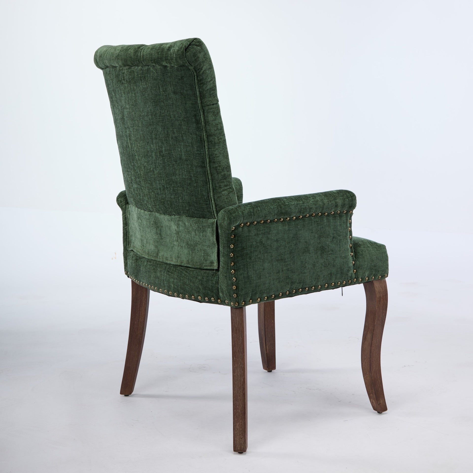 Upholstered Chenille Fabric Accent Dining Chair, Curved Solid Wood Legs, Elegant Tufted Club Dining Room Kitchen Room Arm Dining Chair, Single Pack,Olive Green,SW1895OL