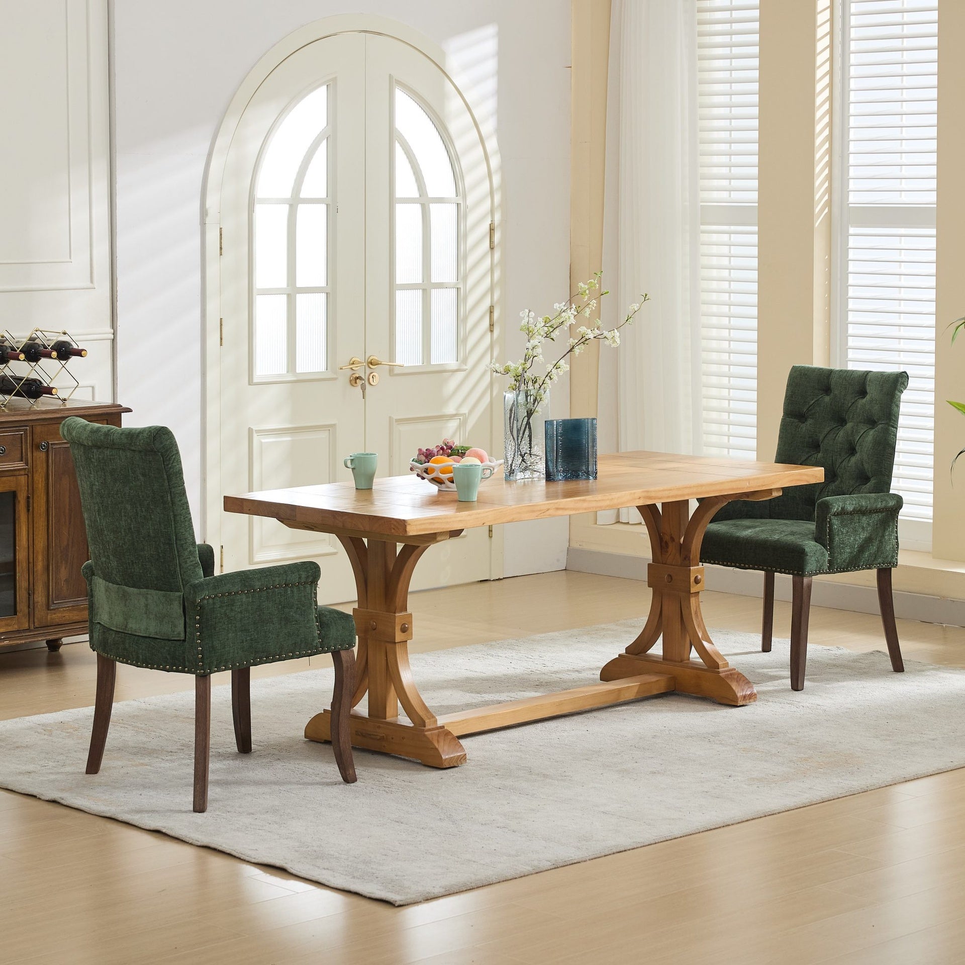 Upholstered Chenille Fabric Accent Dining Chair, Curved Solid Wood Legs, Elegant Tufted Club Dining Room Kitchen Room Arm Dining Chair, Single Pack,Olive Green,SW1895OL