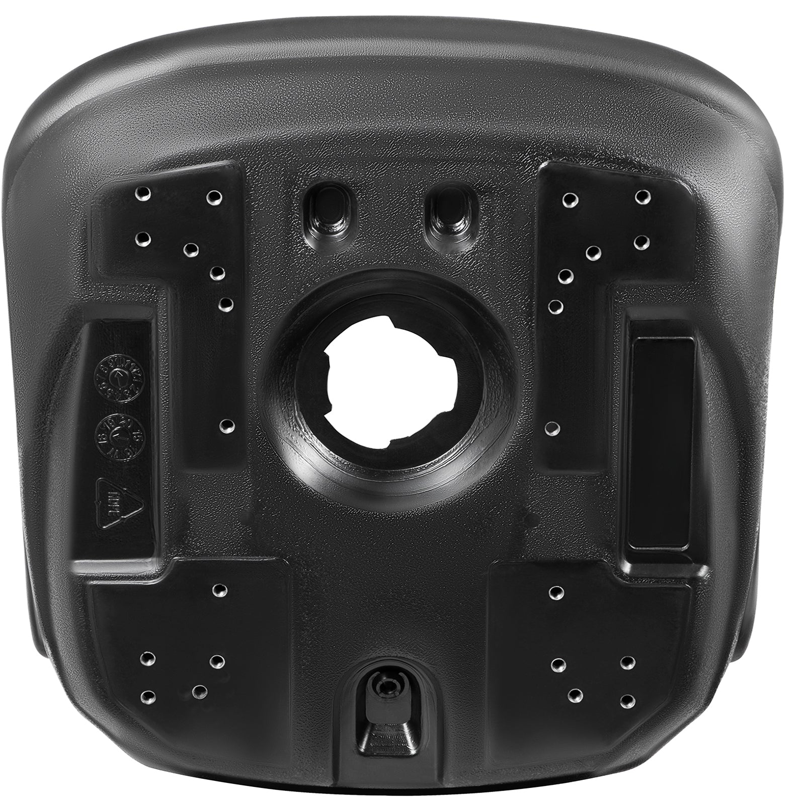 Universal Lawn Tractor Seat Replacement, Compact High Back Mower Seat, Black Vinyl Forklift Seat, Central Drain Hole Skid Steer Seat with Mounting Bolt Patterns of 8" x 11.5" & 11.25" x 11.5".