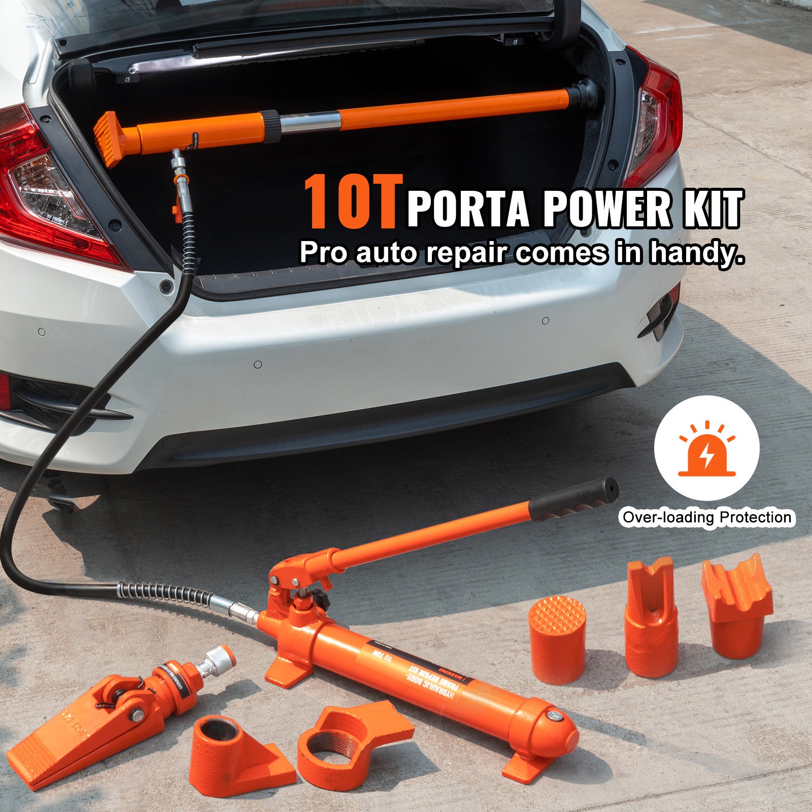 10 Ton Porta Power Kit, Hydraulic Ram with Pump, Car Jack with 4.6 ft/1.4 m Oil Hose, Bent Frame Repair Tool with Storage Case for Automotive, Garage, Heavy Equipment, Mechanic (22046 LBS)