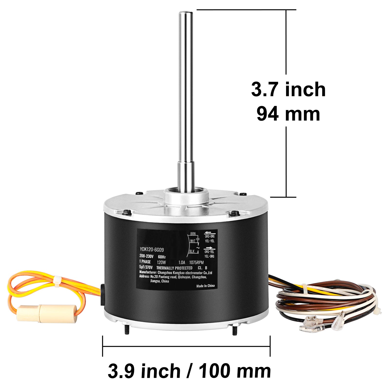 Condenser Fan Motor OGD1016, 1/6 HP 208-230V Condenser Fan Motor 1075RPM, OEM Standard Upgraded Replacement Condenser Motor Reversible Rotating, Explosion-proof CBB65 5μF/370V Capacitor