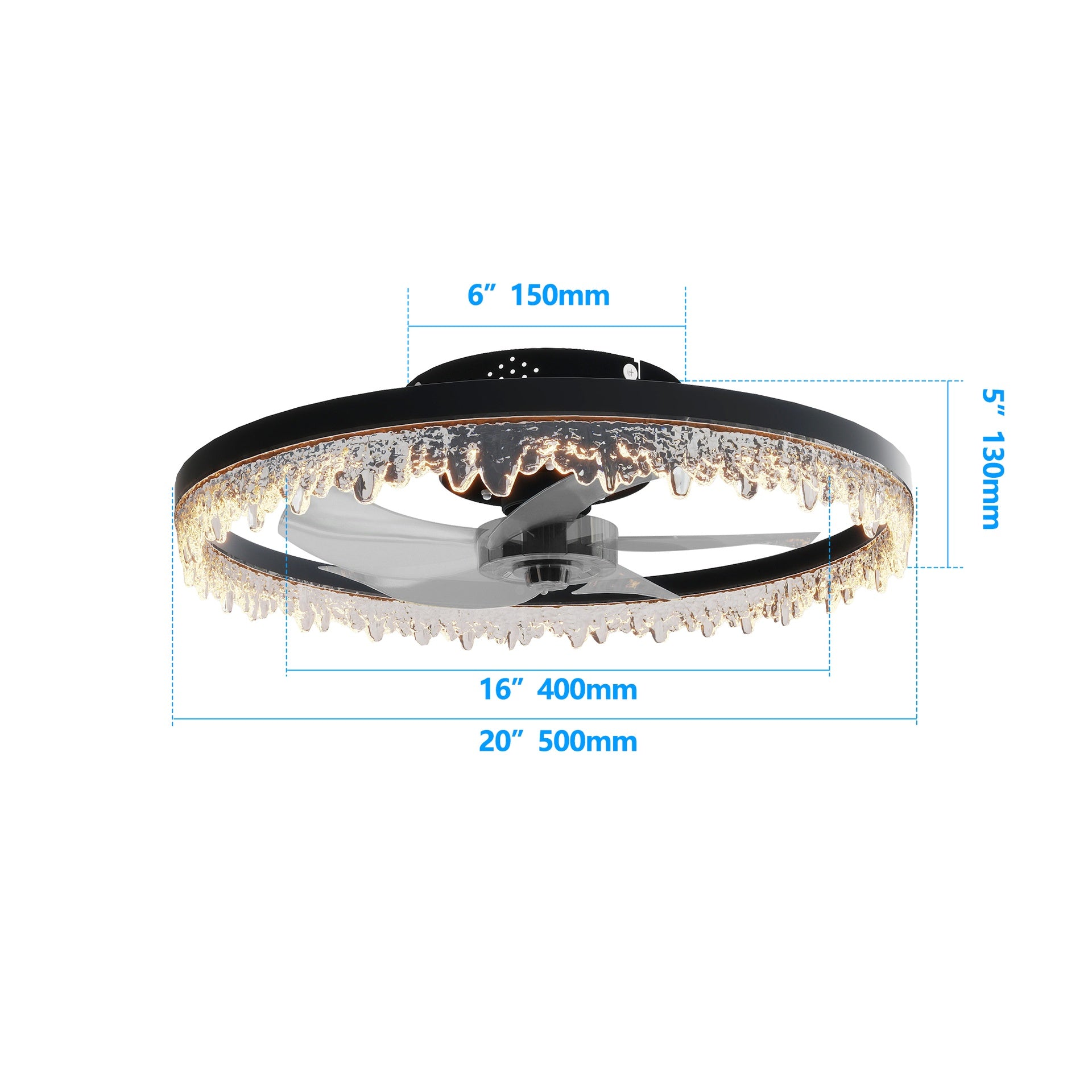 Smart Flush Mount Ceiling Fan with Light – 20-inch Integrated LED Chandelier with 5 Invisible Blades, Remote Control & Timer, Dimmable Lighting, Ultra-Quiet Operation for Bedroom, Living Room, and Din