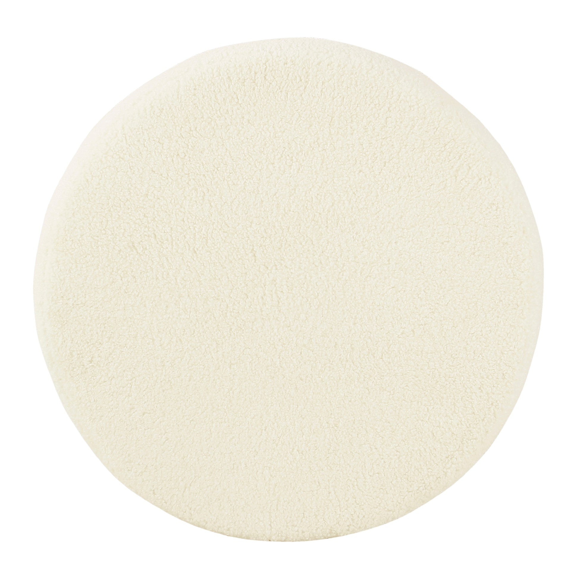 Loni Round Storage Ottoman, 19 Inch Beige Faux Sheepskin, Wood Legs