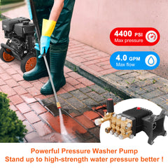 Pressure Washer Pump, 1" Shaft Horizontal Triplex Plunger, 4400 PSI, 4 GPM Flow, Replacement Power Washer Pumps Kit, Parts Washer Pump, Compatible with Simpson MorFlex Models 40224, 40225, 40226