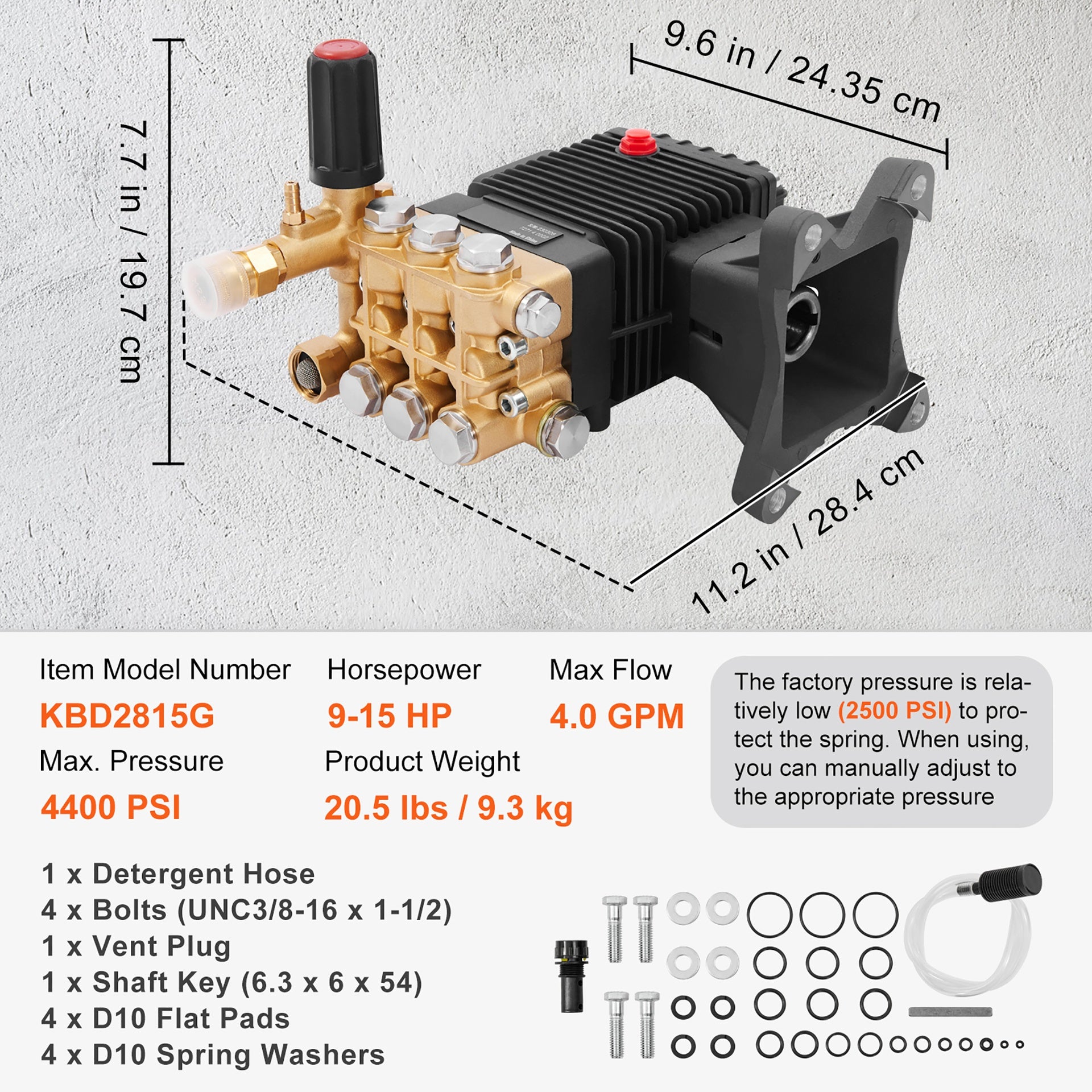 Pressure Washer Pump, 1" Shaft Horizontal Triplex Plunger, 4400 PSI, 4 GPM Flow, Replacement Power Washer Pumps Kit, Parts Washer Pump, Compatible with Simpson MorFlex Models 40224, 40225, 40226