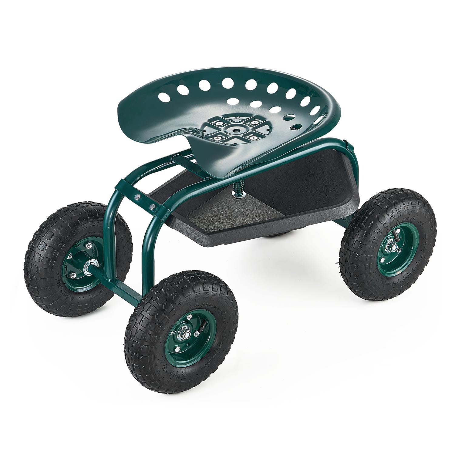 Outdoor Rolling Garden Cart with Swivel Seat All-Terrain Wheels Tool Tray 300lbs