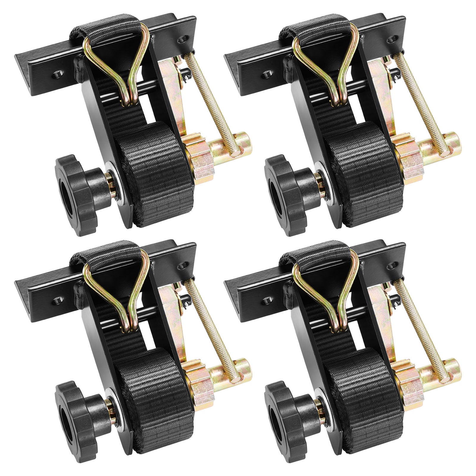 Ladder Rack Ratchet Straps, Black Square Tube Mount, 1.5 in Wide x 7.4 ft Long Black Ladder Rack Straps with Double J-Hooks, 500 lbs Load Heavy Duty, Cargo Buckle Lock Strap (4 Pack)