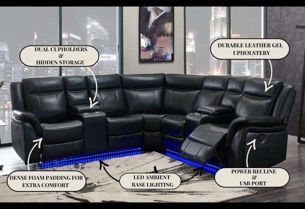 JUPITER BLACK LEATHER SECTIONAL
