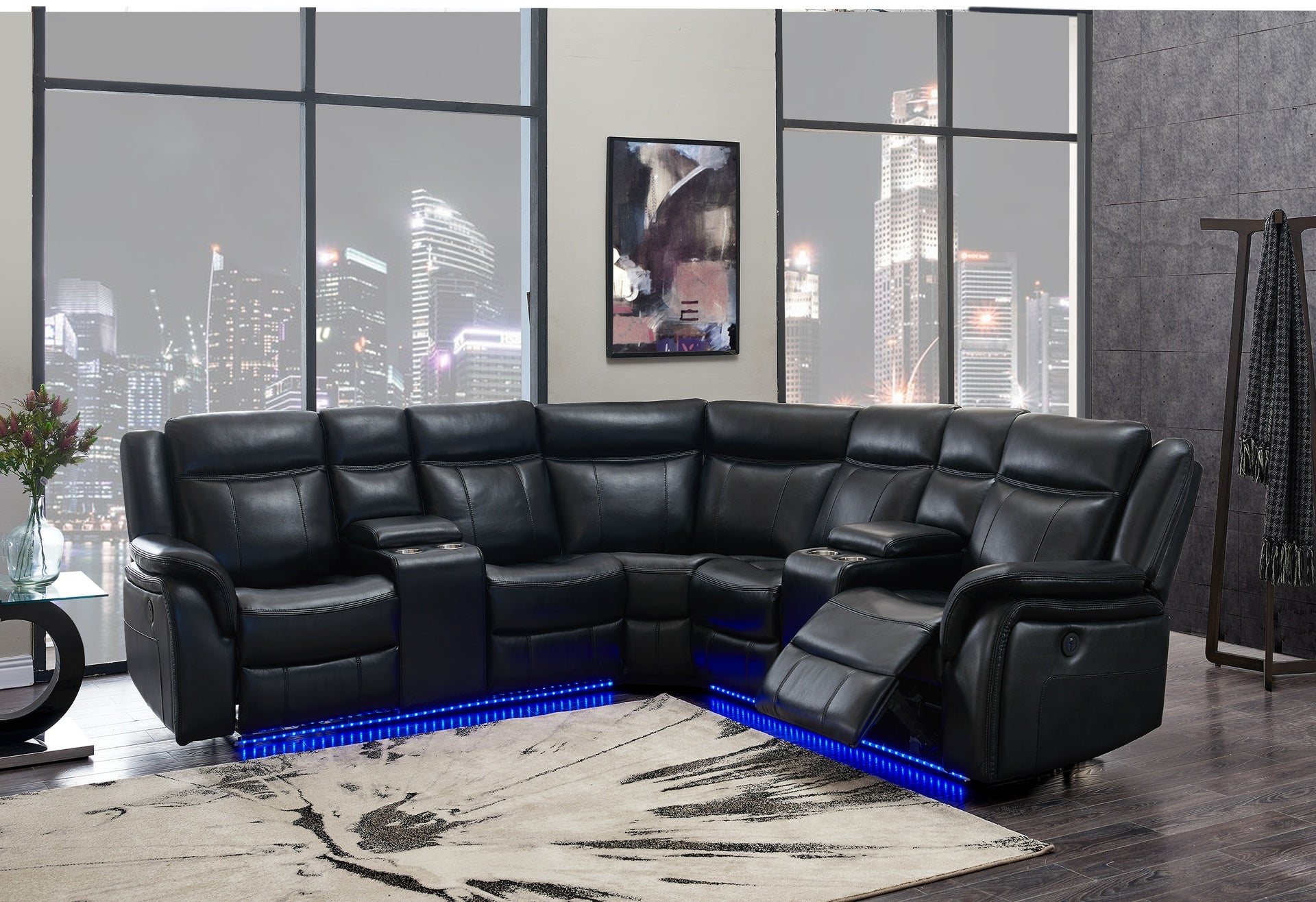 JUPITER BLACK LEATHER SECTIONAL