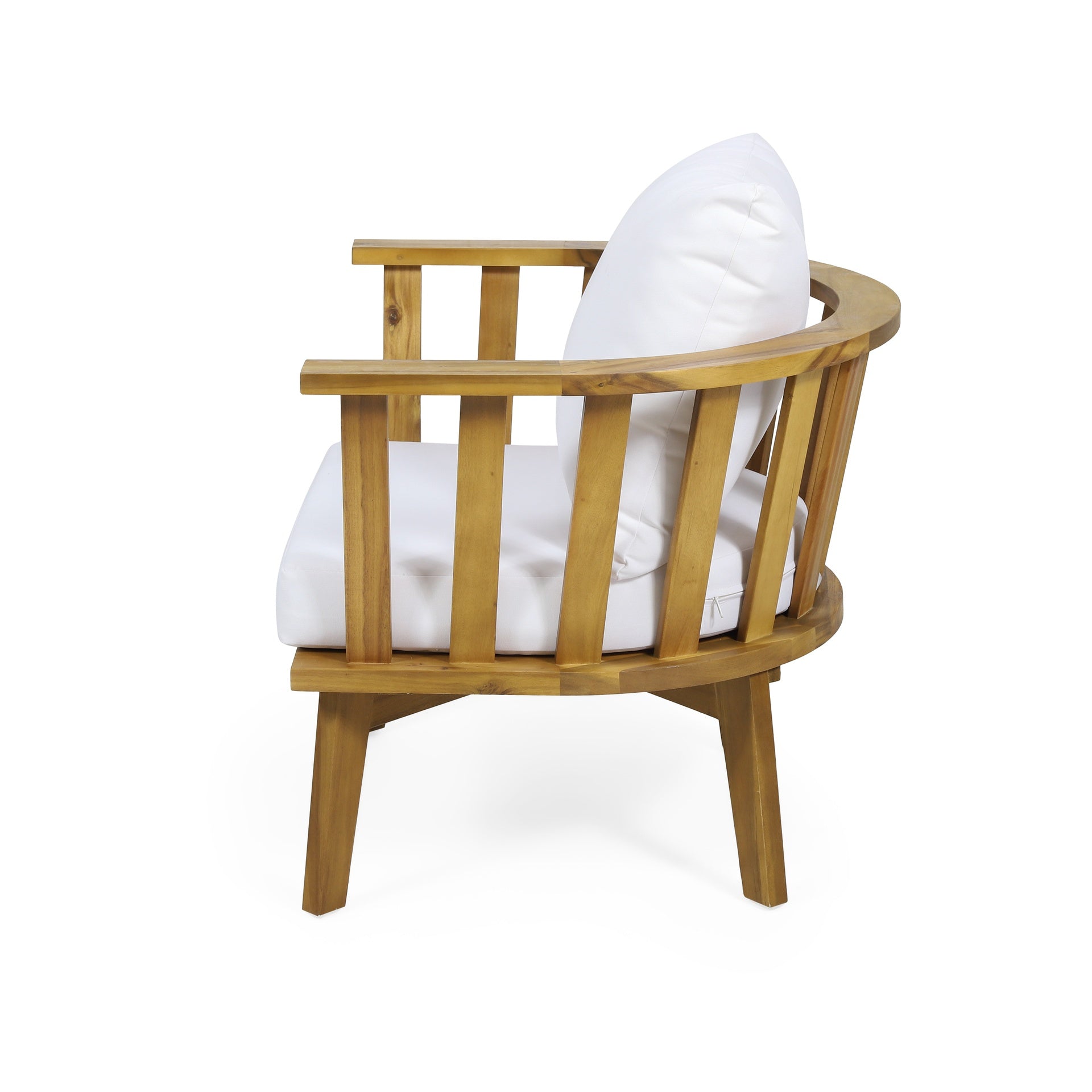 Outdoor Acacia Wood Patio Club Chair, Wooden Patio Furniture,Waterproof Thick Cushion Deep Seating for Porch, Garden, Backyard, Balcony, Weight Capacity 400lbs, Teak Finish, White