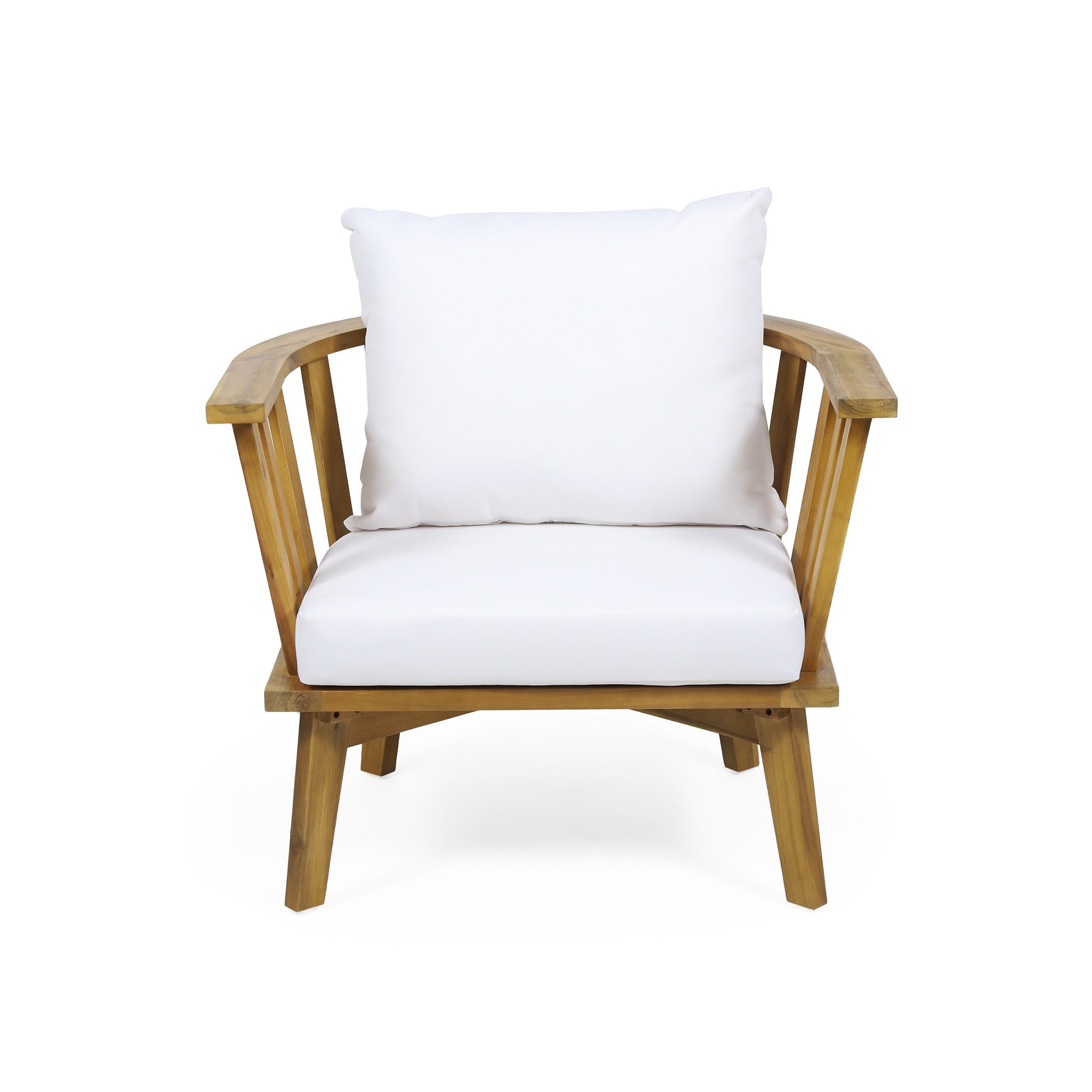 Outdoor Acacia Wood Patio Club Chair, Wooden Patio Furniture,Waterproof Thick Cushion Deep Seating for Porch, Garden, Backyard, Balcony, Weight Capacity 400lbs, Teak Finish, White