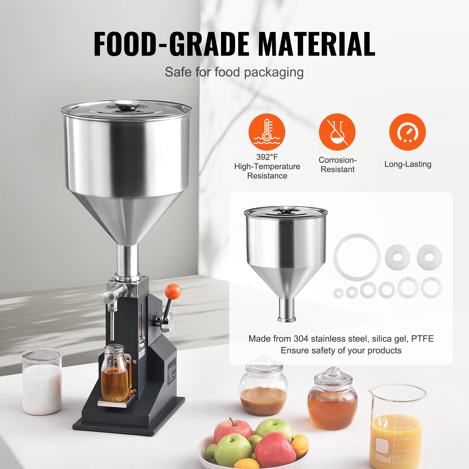 Manual Paste Liquid Filling Machine, 5-100ml Bottle Filler, Adjustable Bottle Filling Machine, Stainless Steel Liquid Filler with Hopper for Milk Water Juice Essential Oil Shampoo Cosmetic Honey