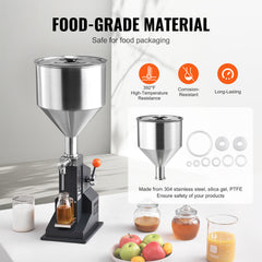 Manual Paste Liquid Filling Machine, 5-100ml Bottle Filler, Adjustable Bottle Filling Machine, Stainless Steel Liquid Filler with Hopper for Milk Water Juice Essential Oil Shampoo Cosmetic Honey