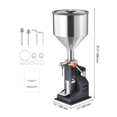 Manual Paste Liquid Filling Machine, 5-100ml Bottle Filler, Adjustable Bottle Filling Machine, Stainless Steel Liquid Filler with Hopper for Milk Water Juice Essential Oil Shampoo Cosmetic Honey