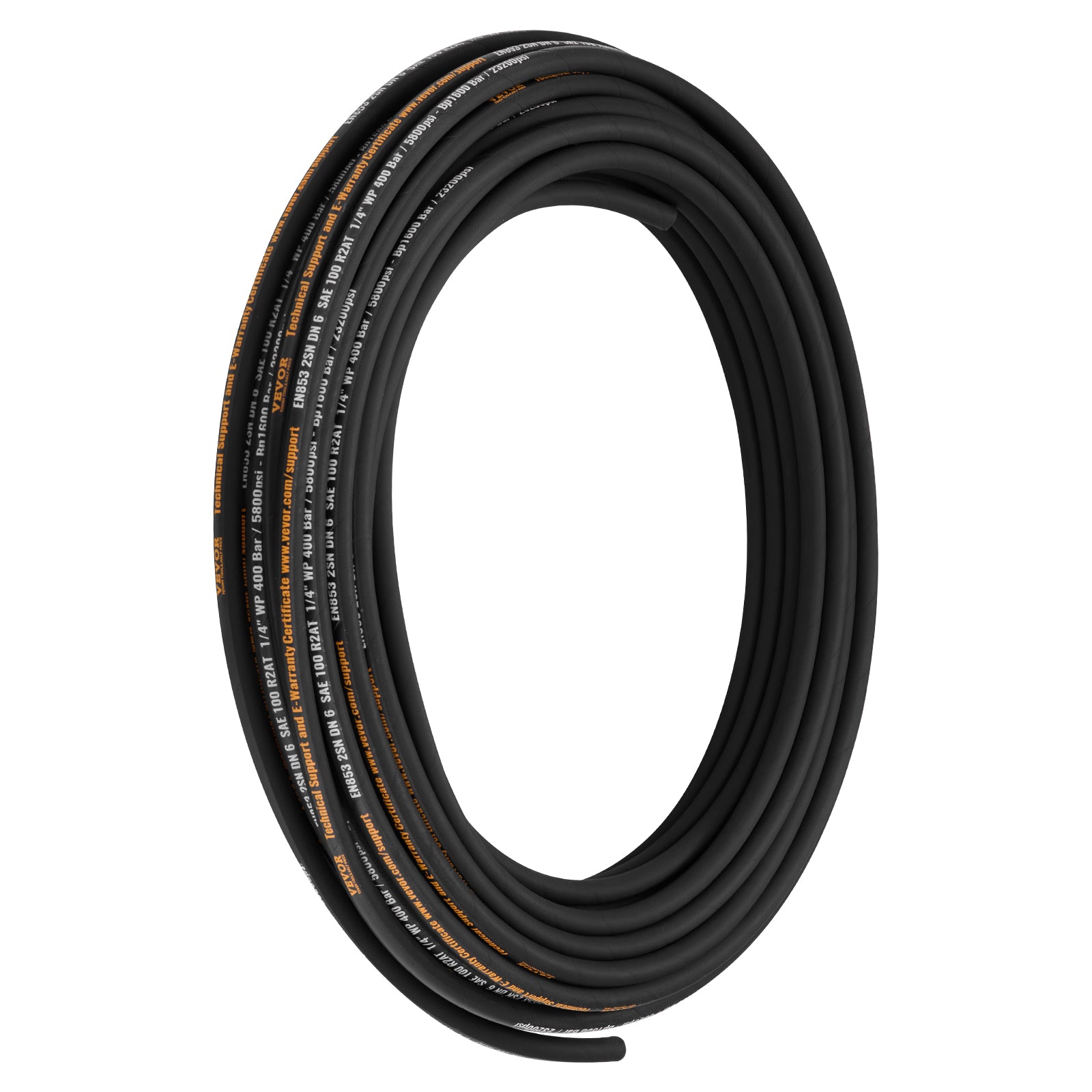 Hydraulic Hose 1/4 inch x 100 ft, Coiled Hydraulic Hose 5800 PSI, Rubber Hydraulic Hose with 2 High-Tensile Steel Wire Braid, Bulk Hydraulic Hose -20℃ to 140℃, Hydraulic Oil Flexible Hose