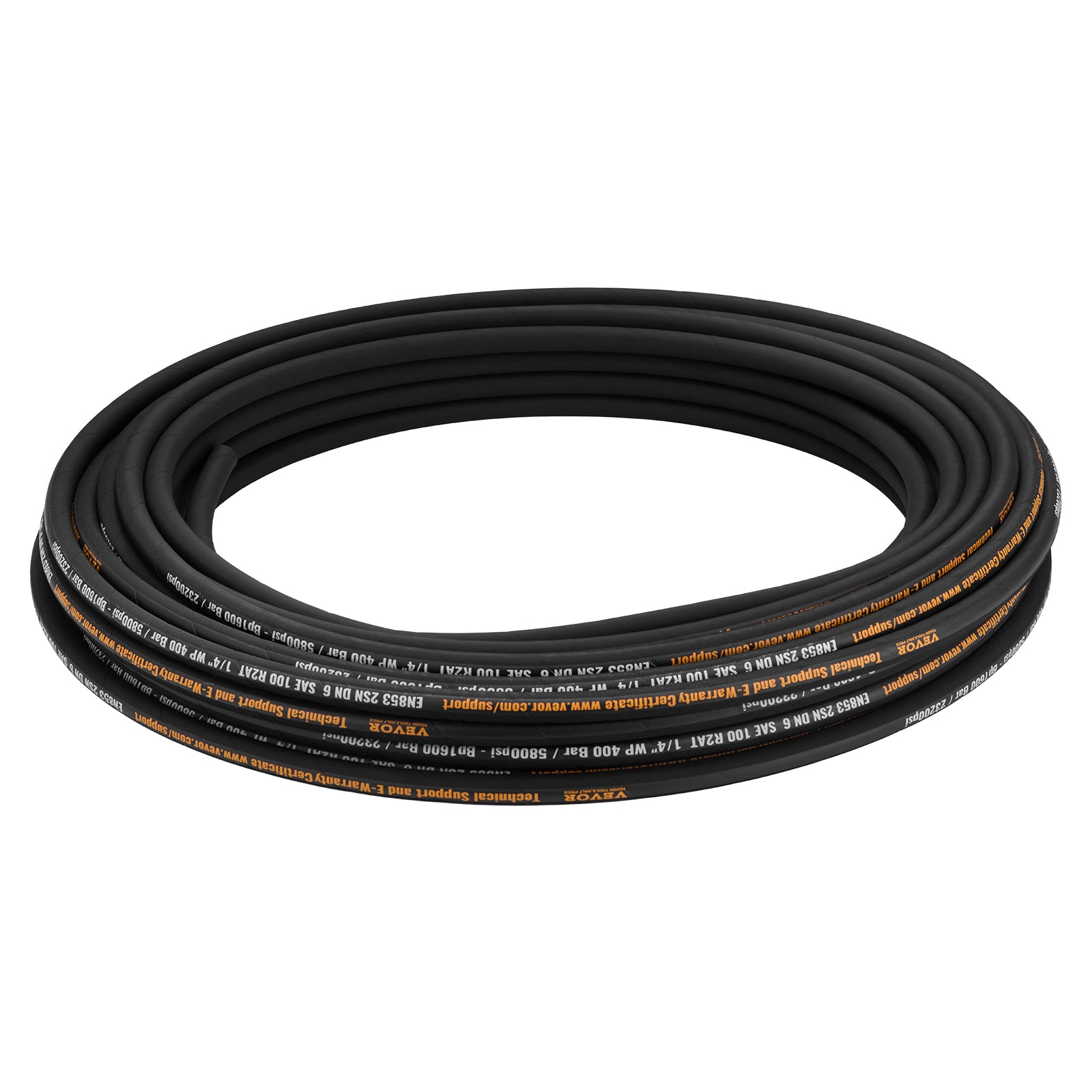 Hydraulic Hose 1/4 inch x 100 ft, Coiled Hydraulic Hose 5800 PSI, Rubber Hydraulic Hose with 2 High-Tensile Steel Wire Braid, Bulk Hydraulic Hose -20℃ to 140℃, Hydraulic Oil Flexible Hose