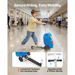 Ride-on Luggage 20-inch Kids Scooter Suitcase with Flash Wheels Blue