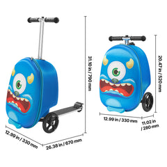 Ride-on Luggage 20-inch Kids Scooter Suitcase with Flash Wheels Blue
