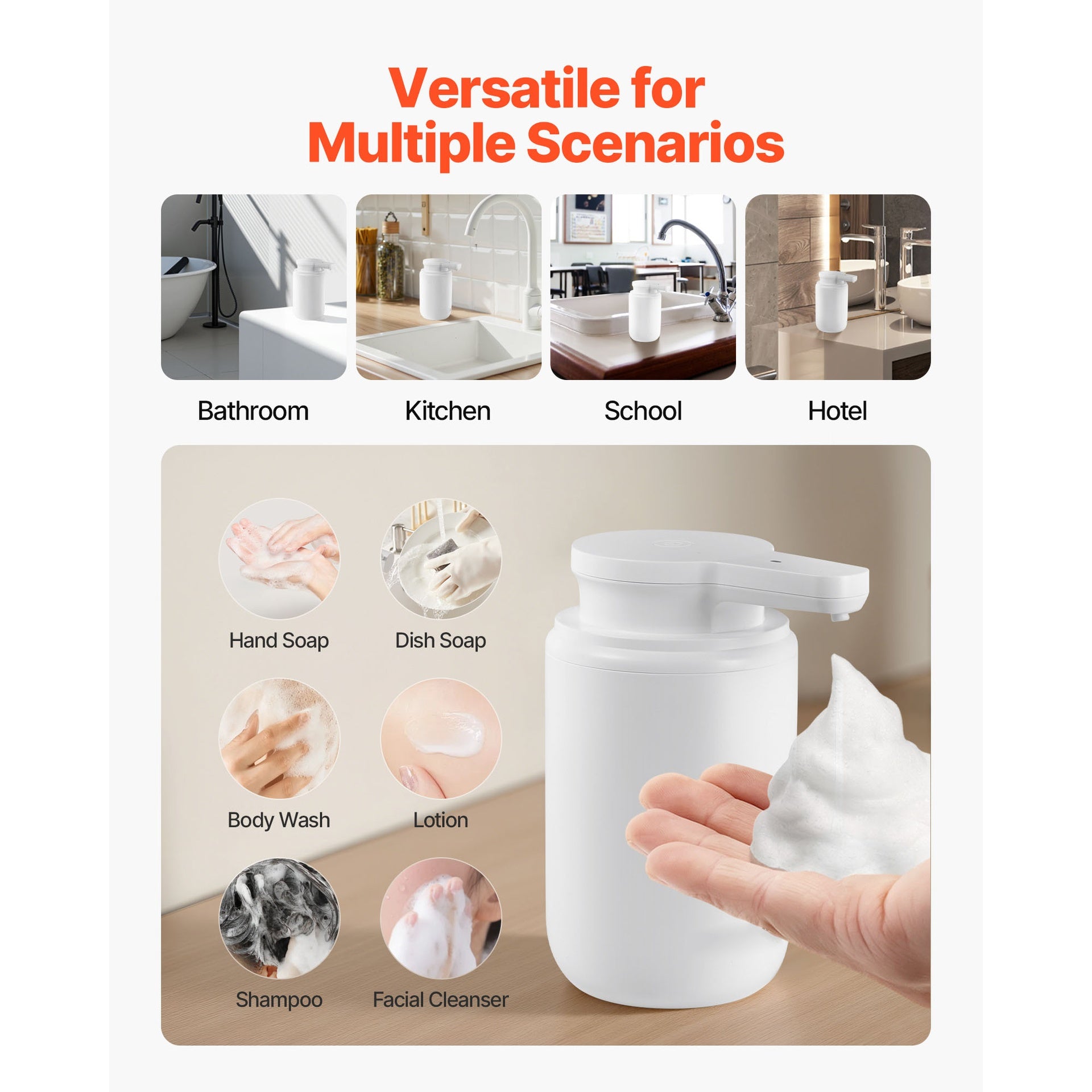 Soap Dispenser, 300 ml / 10 oz, Rechargeable Automatic Hand Soap Dispenser with Pump, 2 Adjustable Levels, Modern Touchless Liquid Foam Container with Indicator for Bathroom and Kitchen, White
