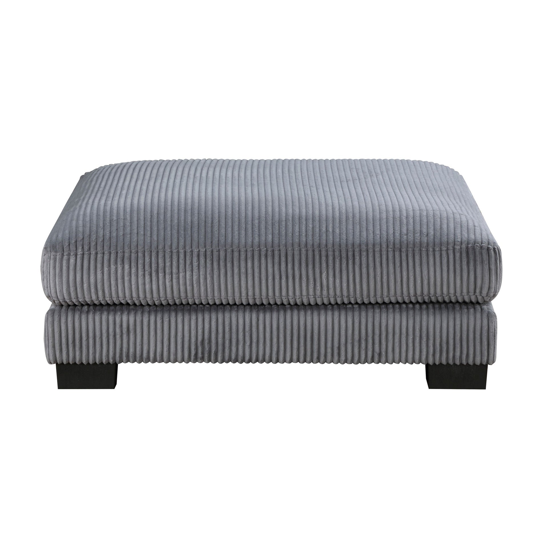 Rix 45 Inch Ottoman, Attached Seat Cushion in Gray Corduroy Fabric, Wood