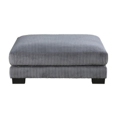 Rix 45 Inch Ottoman, Attached Seat Cushion in Gray Corduroy Fabric, Wood