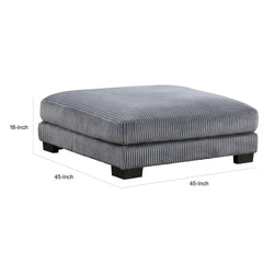 Rix 45 Inch Ottoman, Attached Seat Cushion in Gray Corduroy Fabric, Wood
