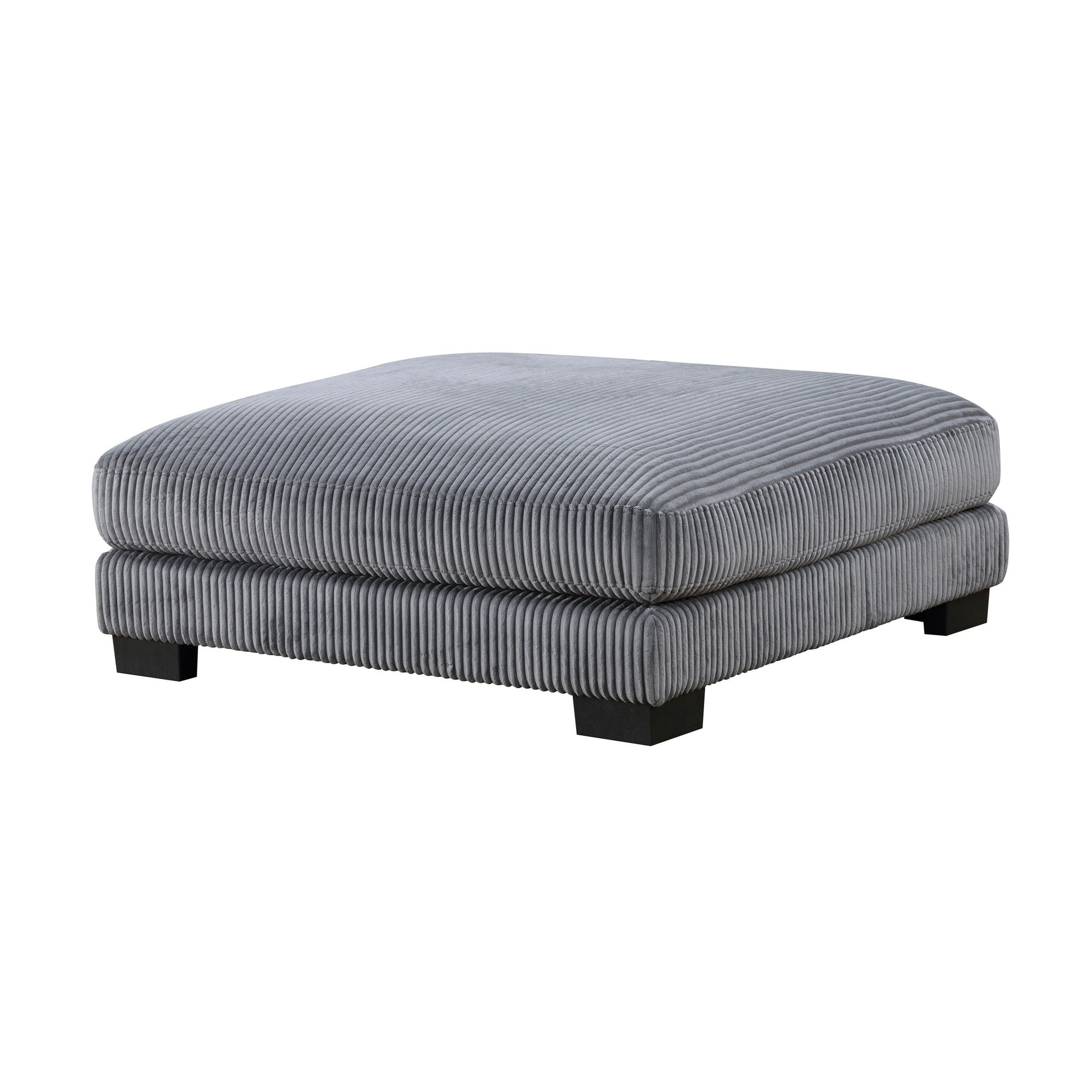 Rix 45 Inch Ottoman, Attached Seat Cushion in Gray Corduroy Fabric, Wood