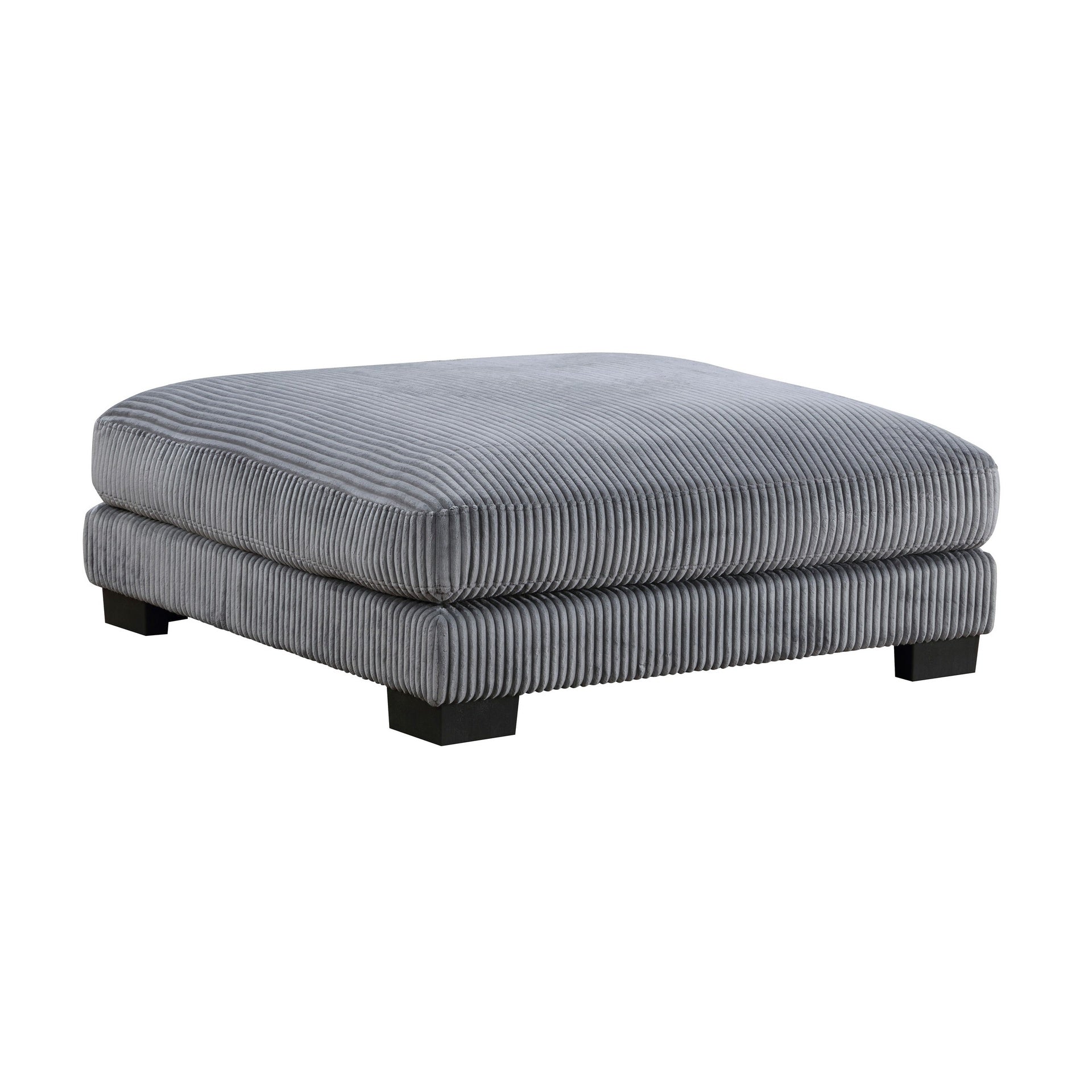 Rix 45 Inch Ottoman, Attached Seat Cushion in Gray Corduroy Fabric, Wood