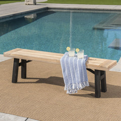 Outdoor Bench with Slat Panel Design and Acacia Wood Frame, Natural and Grey