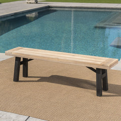 Outdoor Bench with Slat Panel Design and Acacia Wood Frame, Natural and Grey