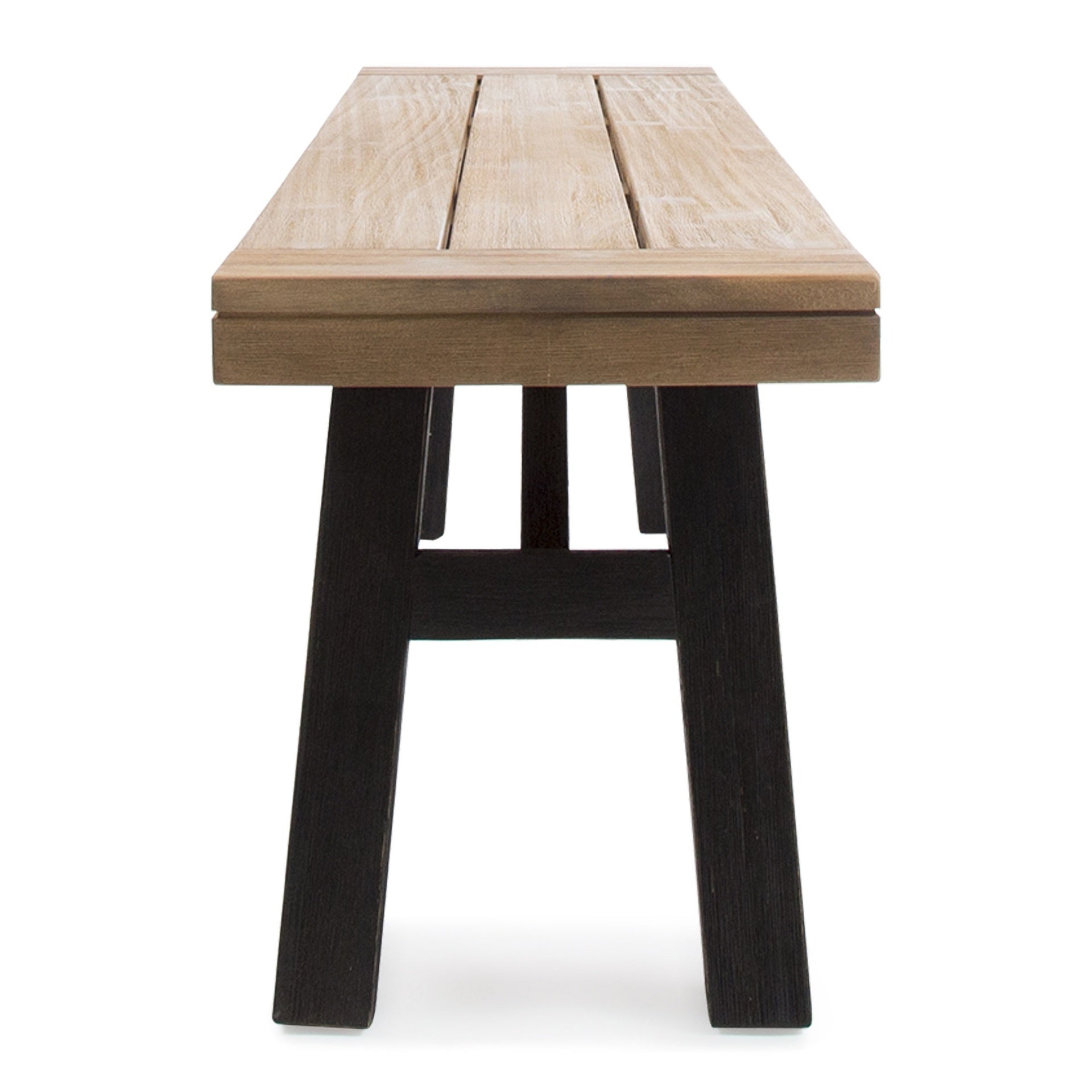 Outdoor Bench with Slat Panel Design and Acacia Wood Frame, Natural and Grey
