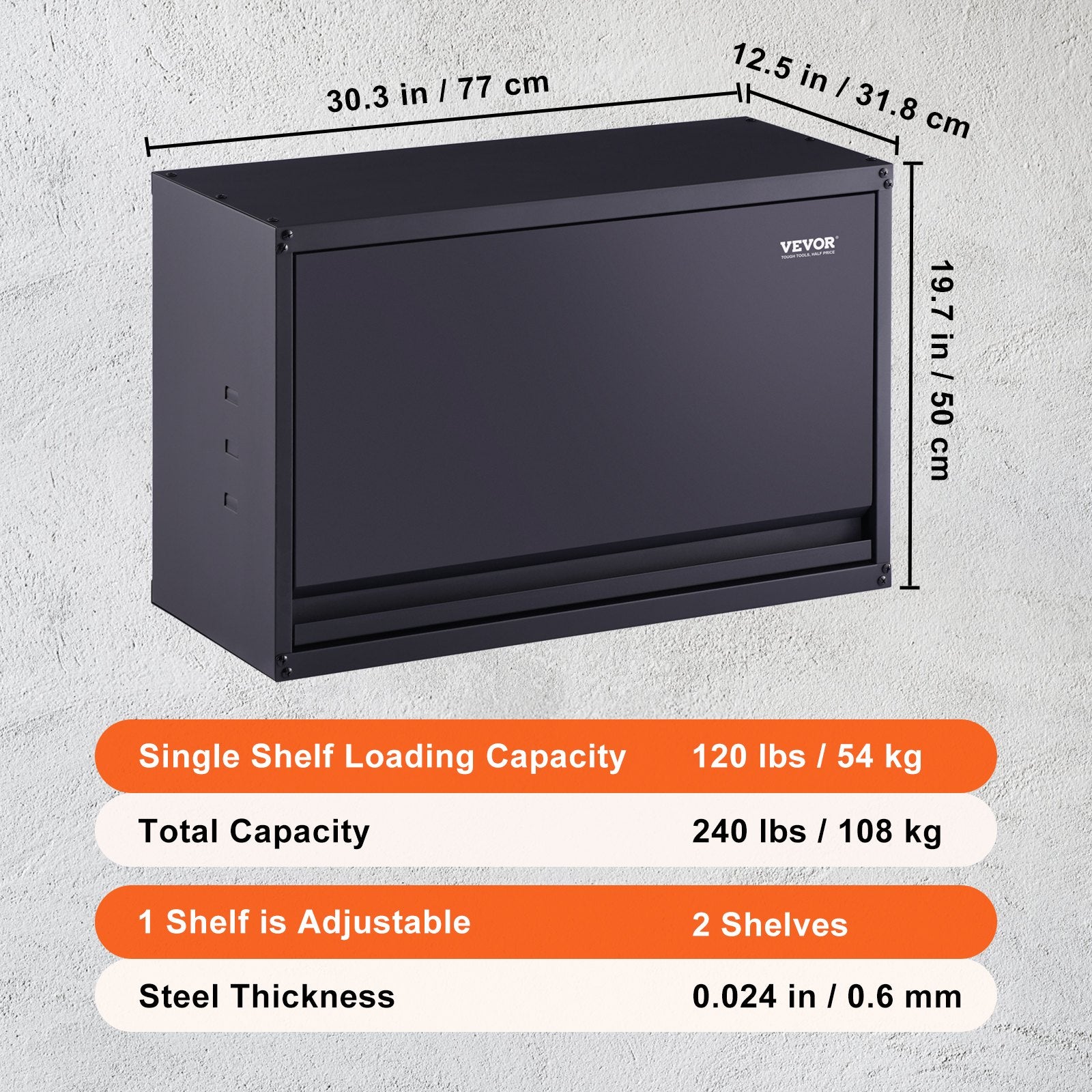 Metal Storage Cabinet, 120lbs Load Capacity per Shelf, 20'' Tall Wall-Mounted Powder-Coating Steel Garage Cabinet with Adjustable Shelf, Press to Lock & Open Door, Perfect for Office Home Garage