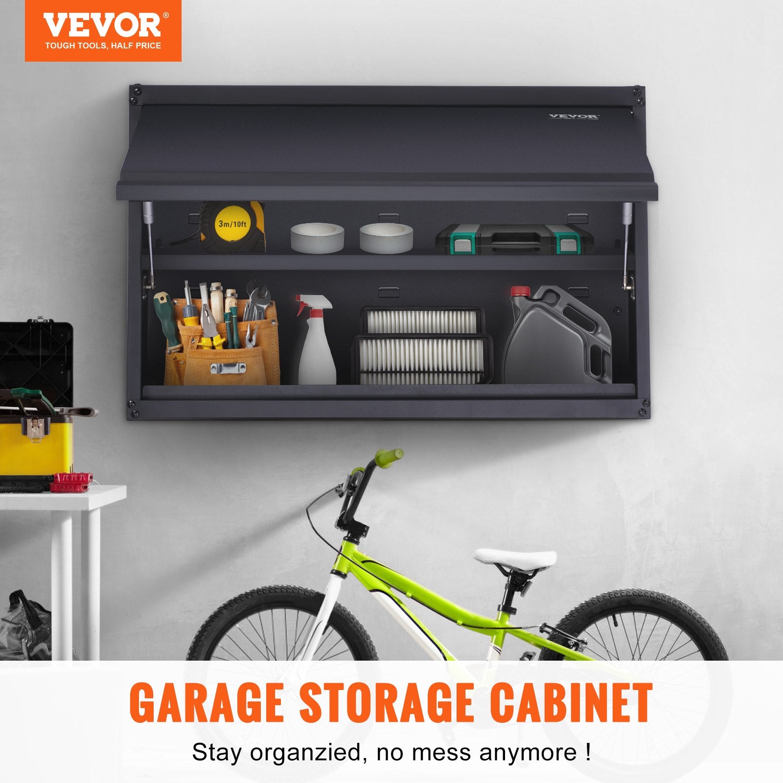 Metal Storage Cabinet, 120lbs Load Capacity per Shelf, 20'' Tall Wall-Mounted Powder-Coating Steel Garage Cabinet with Adjustable Shelf, Press to Lock & Open Door, Perfect for Office Home Garage