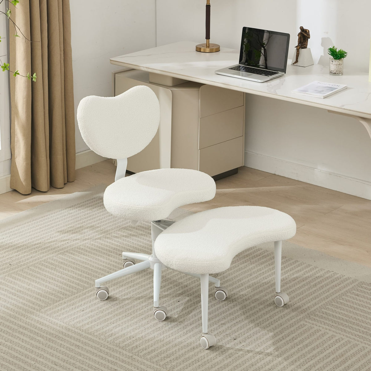 Meditation Chair Plus, Cross Legged Chair with Wheels, ADHD Chair, Criss Cross Desk Chair with Lumbar Support and Adjustable Stool, Flexible Design for Fidgety Sitters, Ivory