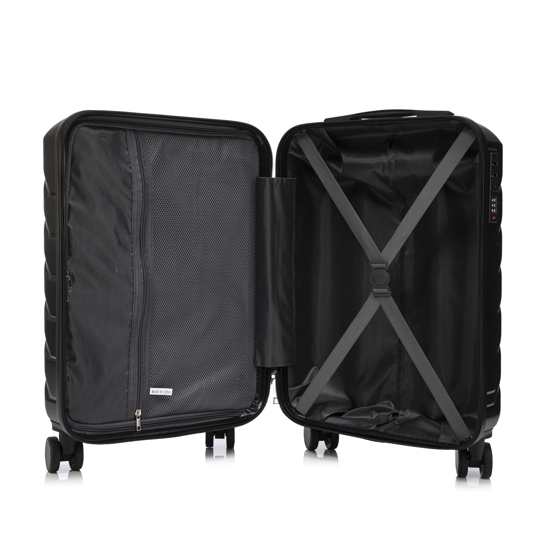 14"/20" 2 pcs/set in ABS Spinner Wheel Luggage, with Combination Lock,14" Cosmetic Case (Black)