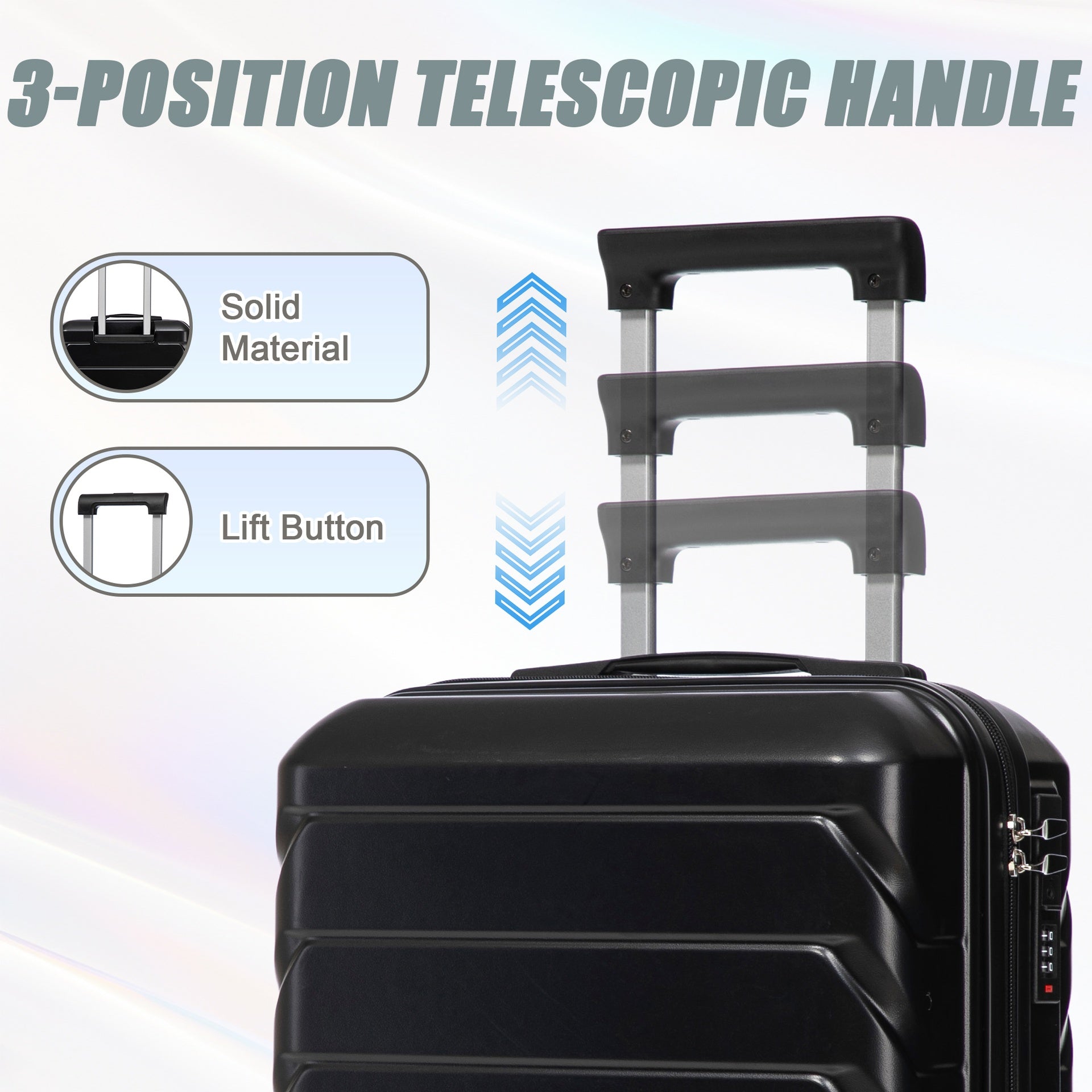 14"/20" 2 pcs/set in ABS Spinner Wheel Luggage, with Combination Lock,14" Cosmetic Case (Black)