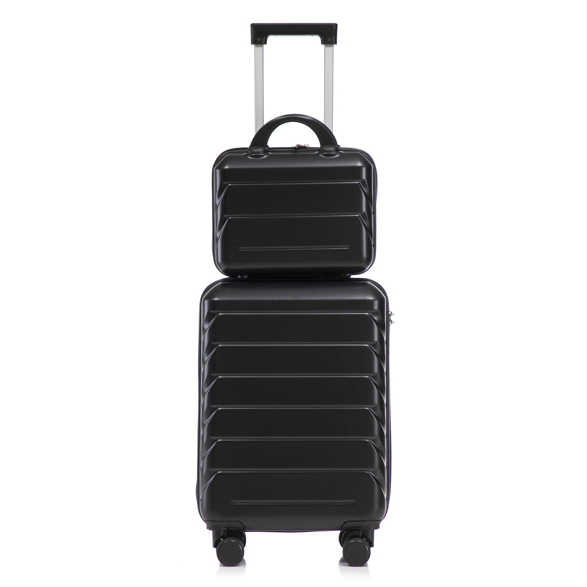 14"/20" 2 pcs/set in ABS Spinner Wheel Luggage, with Combination Lock,14" Cosmetic Case (Black)