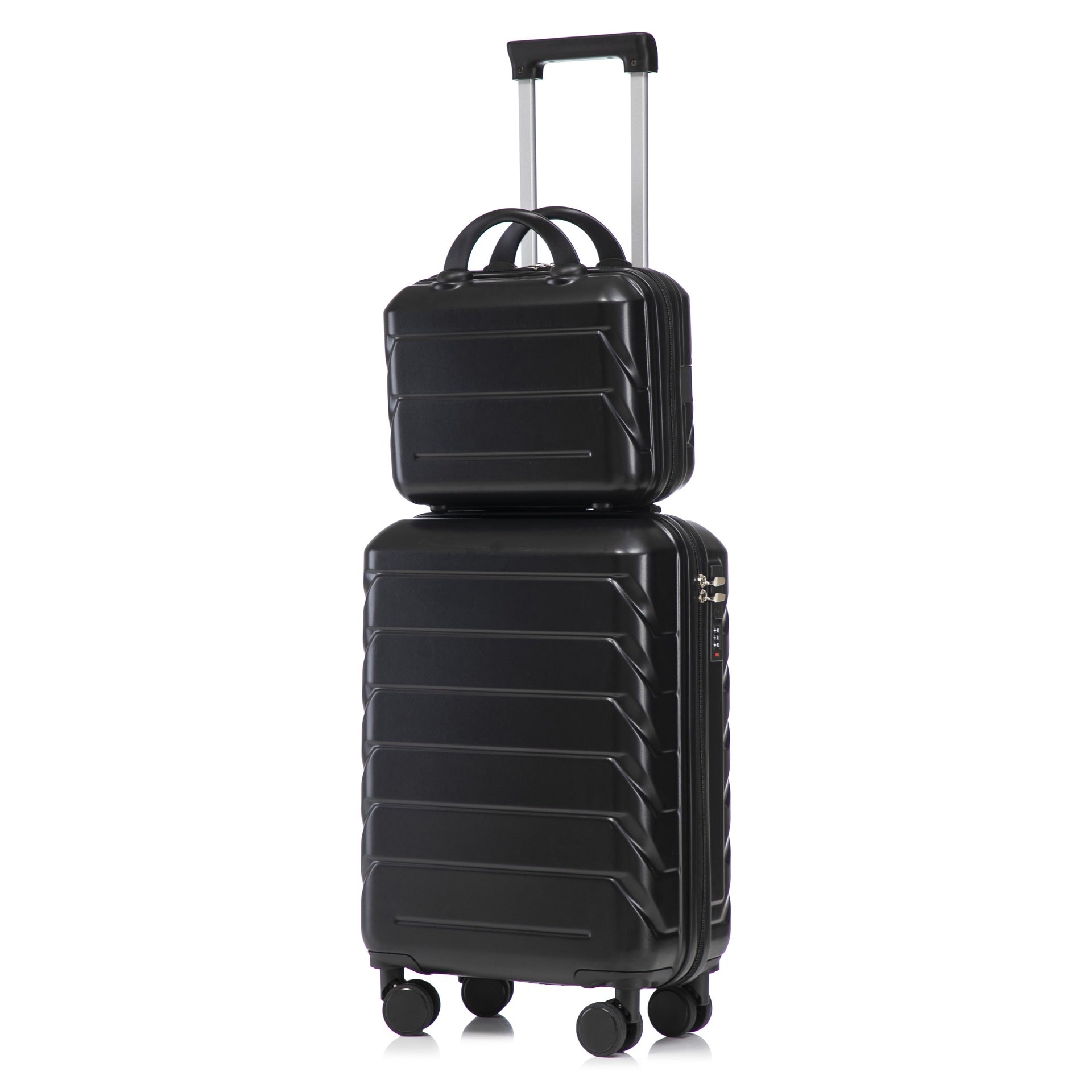 14"/20" 2 pcs/set in ABS Spinner Wheel Luggage, with Combination Lock,14" Cosmetic Case (Black)